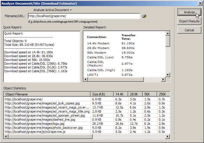 Analyzing a document's size